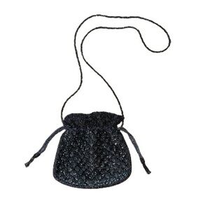 Inge Christopher charcoal gray beaded cinched evening bag NWOT